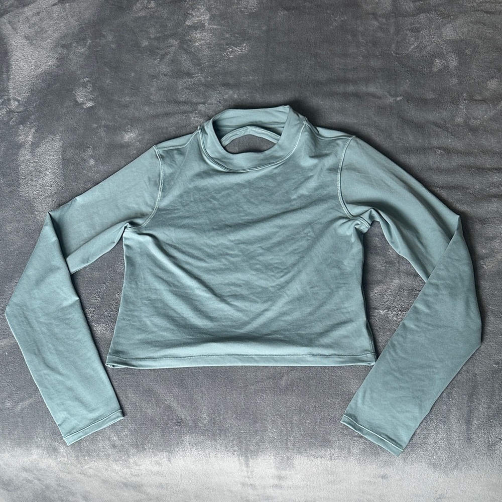 Athleta Long-Sleeve Mock Neck Crop Top - Sage Green